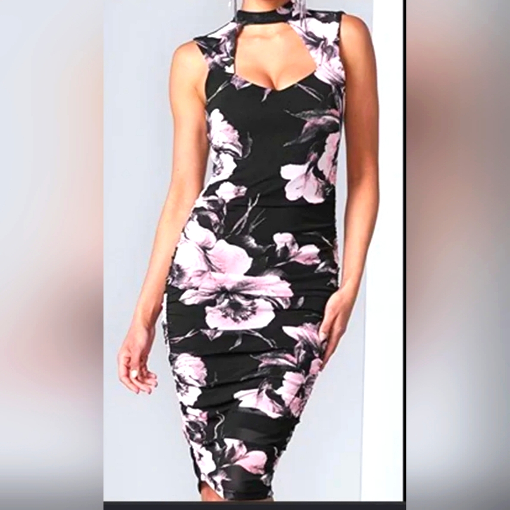 Venus Midi Bodycon Dress XL Floral W Keyhole